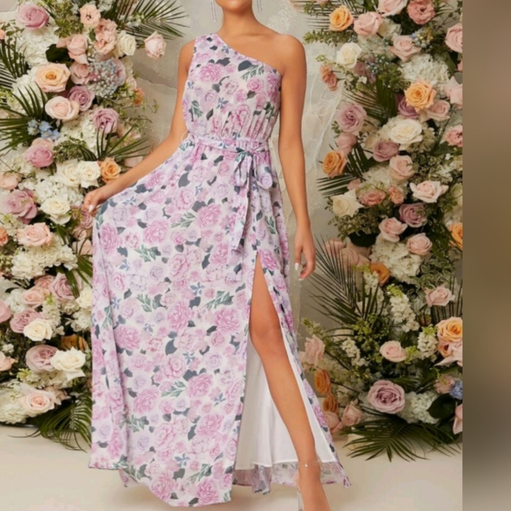 Purple Floral One Shoulder Maxi Dress Size 2 & 12 NWOT - Picture 3 of 7